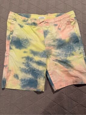 Blue Crown  Kids Tie-Dye Pineapple Swim Trunks - Pastel Yellow, Blue & Pink